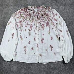 Cupcakes and Cashmere Blouse Womens Small White Pink Floral Cottagecore Feminine